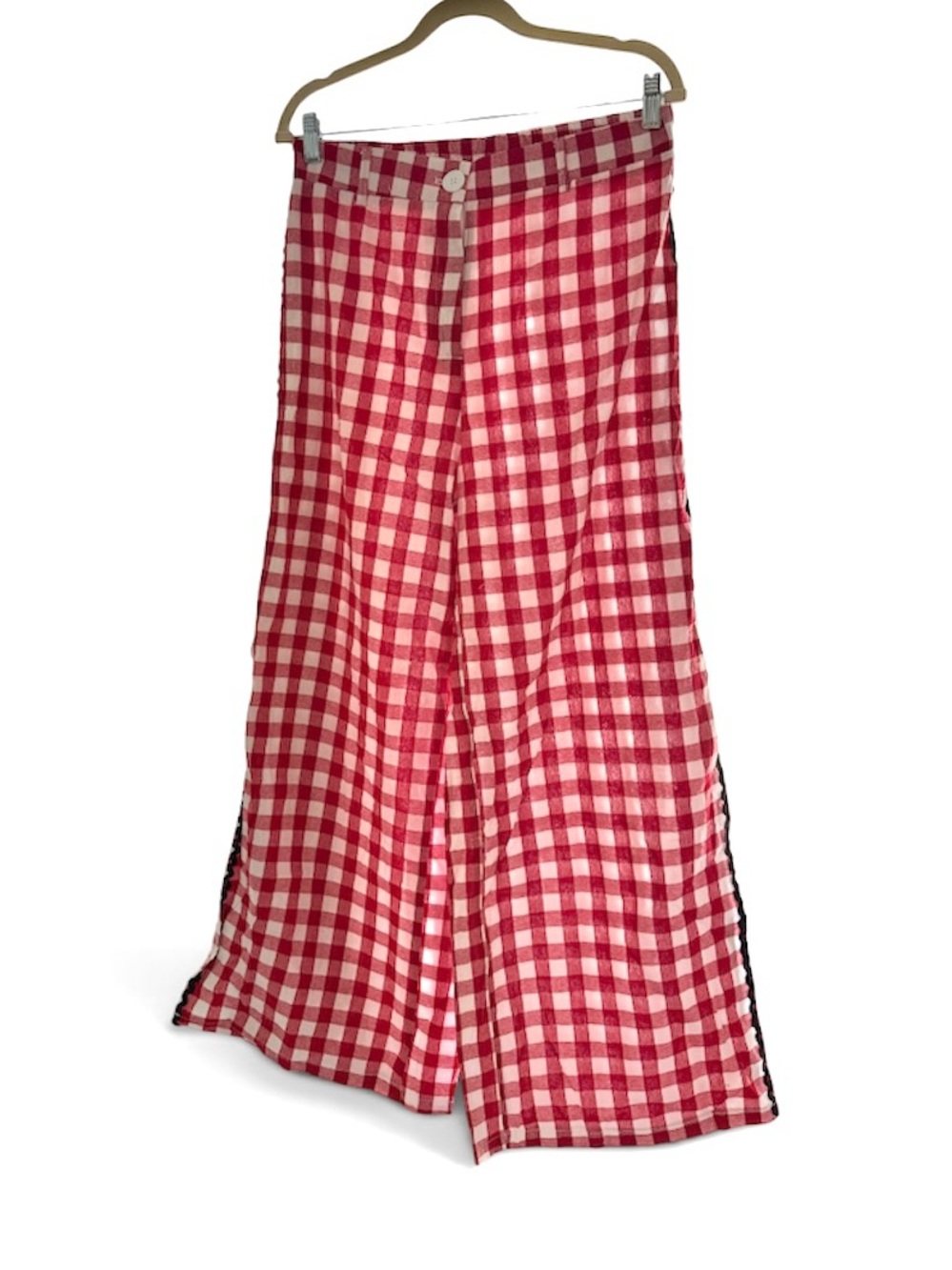 Red and White Gingham Wide-Leg Pants NWOT
